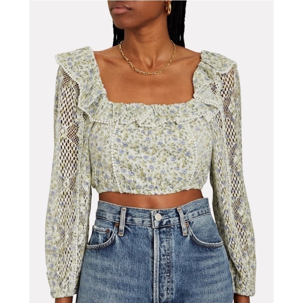 LoveShackFancy Dorabella Lace-Trimmed Floral Top - Picture 2 of 11